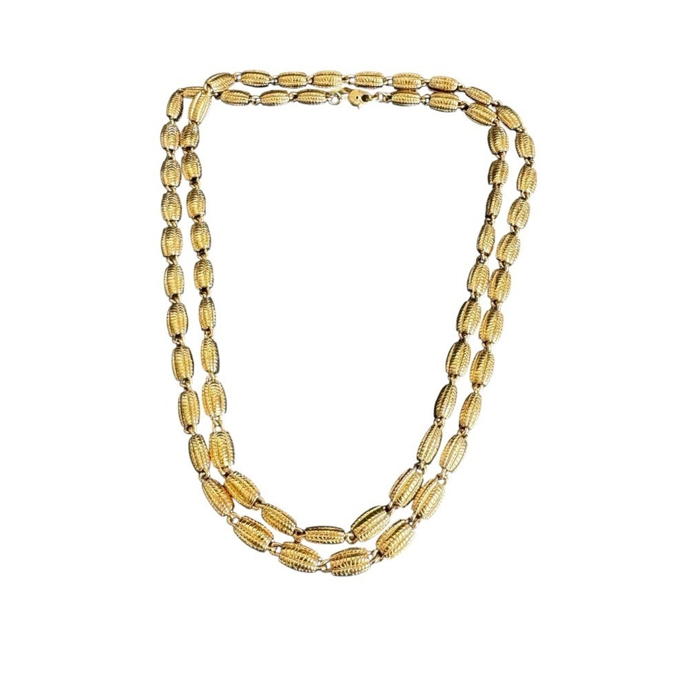 Vintage Monet‎ Gold Necklace Textured Link Chunky Maximalist 80s 90s 36" Long